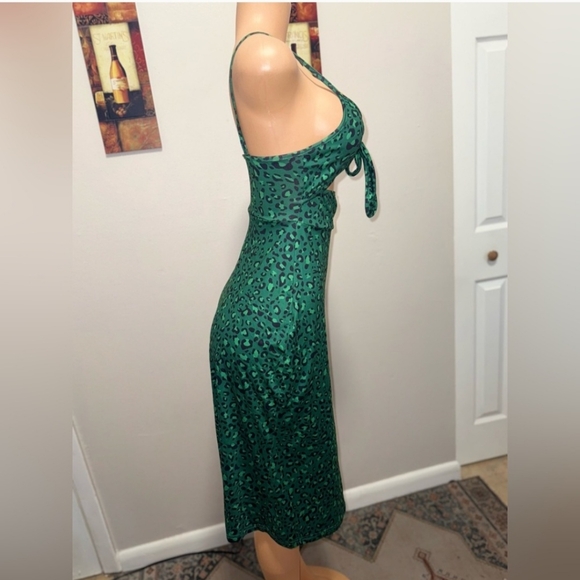 Green Leopard Print Cutout Dress Size XS - Picture 4 of 5